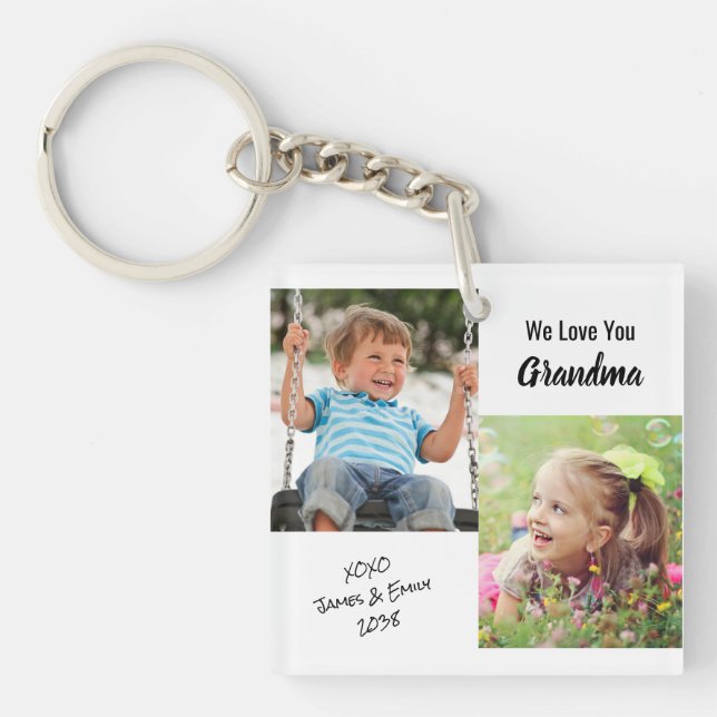 We Love You Grandma Personalized Photos & Names Keychain (Front)
