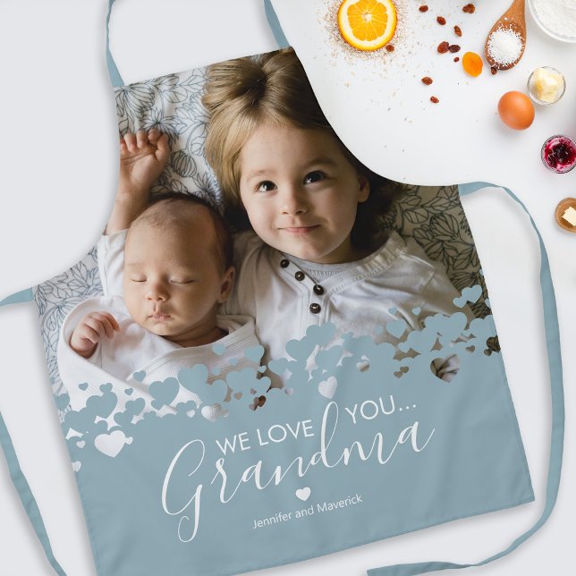 We Love You Grandma Photo Blue Apron (Creator Uploaded)