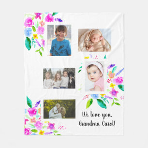 we love you Grandma Photo Collage flowers Fleece Blanket