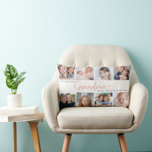 We Love You Grandma Photo Collage Heart Script Lumbar Pillow