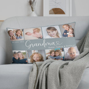 We Love You Grandma Photo Collage Heart Script Lumbar Pillow