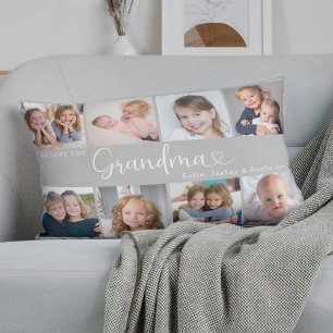 We Love You Grandma Photo Collage Heart Script Lumbar Pillow