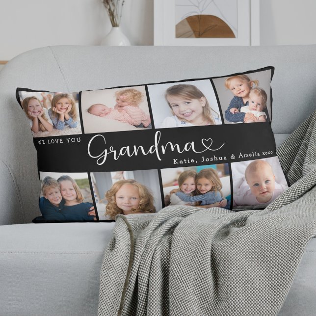 We Love You Grandma Photo Collage Heart Script Lumbar Pillow (Creator Uploaded)