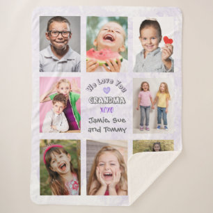 We Love You Grandma Photo Collage (Purple Bkg) Sherpa Blanket
