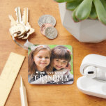 We Love You Grandma Photo Custom Color Keychain<br><div class="desc">Create a special photo keychain gift for a wonderful grandmother featuring 1 or 2 pictures (one on each side) and WE LOVE YOU GRANDMA in a modern, fancy calligraphy typography accented with hearts in your choice of colors to accent your picture. Wonderful gift from her grandchild or grandkids for Grandparent's...</div>