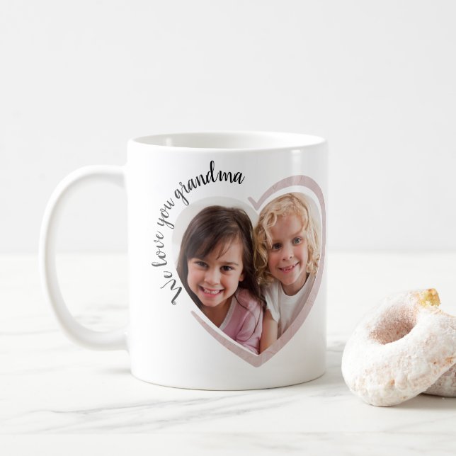 We Love You Grandma Photo Heart Coffee Mug (With Donut)