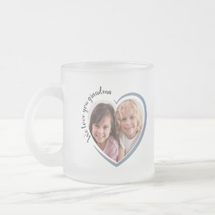 We Love You Grandma Photo Heart Frosted Glass Coffee Mug