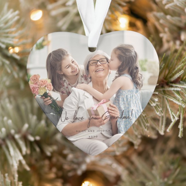 We Love You Grandma Photos Handwritten Modern Ornament (Tree)