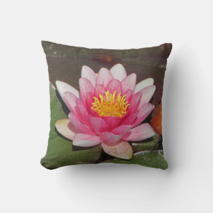 We Love You Grandma Pink Water Lily Photo Flower Throw Pillow