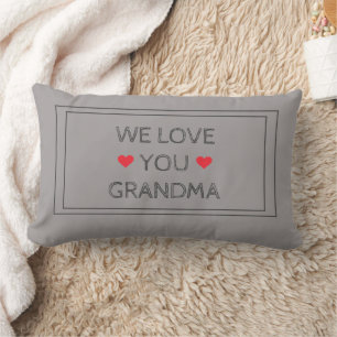 'We Love You Grandma' Rustic Chic Black Grey Red Lumbar Pillow