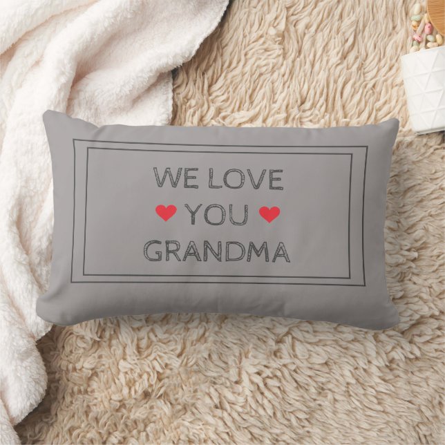 'We Love You Grandma' Rustic Chic Black Grey Red Lumbar Pillow (Blanket)
