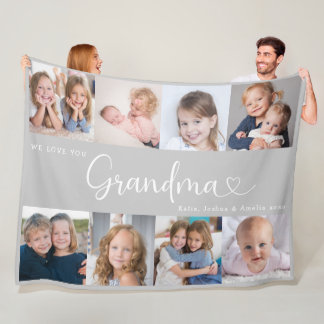 We Love you Grandma Script 8 Photo Modern Fleece Blanket