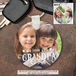 We Love You Grandpa 1-2 Photos Custom Color Keychain<br><div class="desc">Create a special photo keychain gift for a wonderful grandfather featuring 1 or 2 pictures (one on each side) and WE LOVE YOU GRANDPA in a modern, fancy calligraphy typography accented with hearts in your choice of colors to accent your picture(s). Wonderful gift from his grandchild or grandkids for Grandparent's...</div>