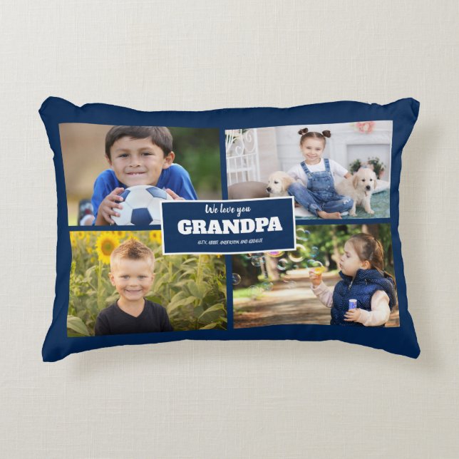 We Love You Grandpa 4 Photo Navy Blue    Accent Pillow (Front)