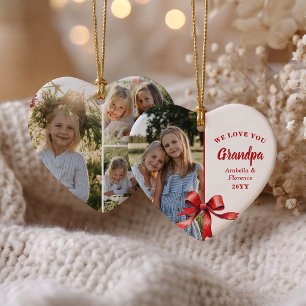 We Love You Grandpa 4 Photo Red Bow Christma Ceramic Ornament