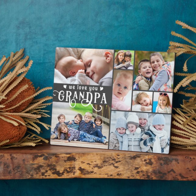 We Love You Grandpa 8 Photo Collage Custom Colours Plaque (Side)