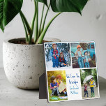 We Love You Grandpa Custom Cute Kids Collage Photo Plaque<br><div class="desc">This cute,  custom kids photo plaque for a grandfather features a modern layout of 4 grandchildren photos on a white background with blue typography reading We Love You Grandpa. This beautiful grandkids photo gift features your own photograph collage surrounding your personalized message and names.</div>
