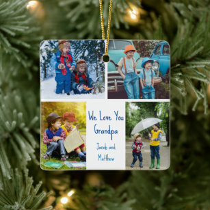 We Love You Grandpa Custom Cute Kids Photo Collage Ceramic Ornament