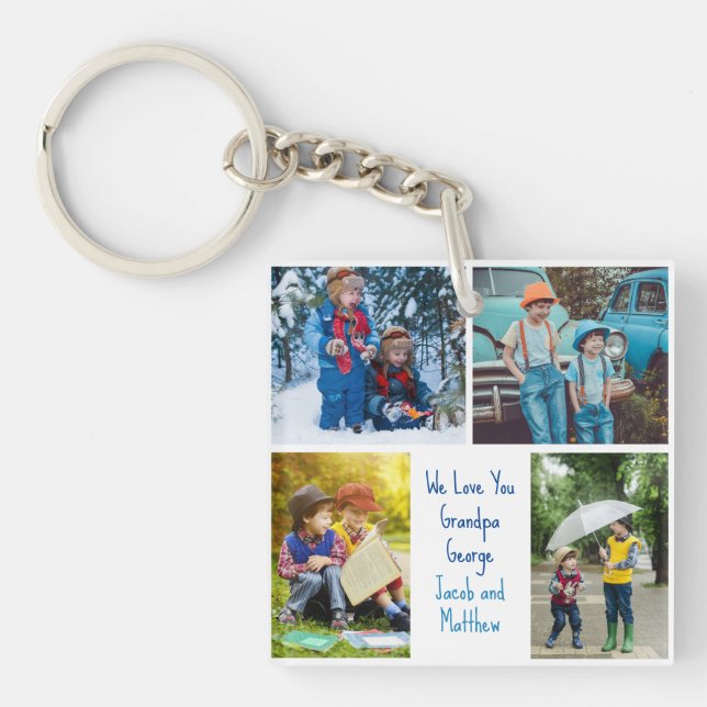 We Love You Grandpa Grandkids Photo Collage Keychain (Front)