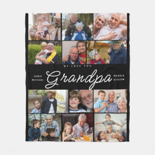 We Love You Grandpa   Heart Photo Collage  Fleece Blanket