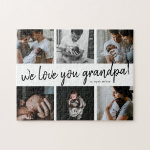 We Love You Grandpa Modern 6 Photo Grandfather's  Jigsaw Puzzle