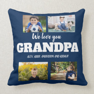 We Love You Grandpa Navy Blue 4 Photo Collage Throw Pillow