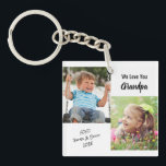 We Love You Grandpa Personalized Photos Keychain<br><div class="desc">Celebrate Grandpa with this fun design. You can add two photos of a grandchild or grandchildren, personalize the expression to "I Love You" or "We Love You, " and personalize whether he is called "Grandpa, " "Poppop, " etc. You can also add the grandchild's or grandchildren's names and year (if...</div>