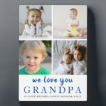 We Love You Grandpa| Photo Collage| White Blue Plaque<br><div class="desc">A special keepsake gift for Grandpa,  featuring a 4 photo collage and We Love You Grandpa in a modern dark blue typography on a simple white background. Personalize with your favorite photos of the grandkids and their names.
Perfect gift for Christmas,  birthday,  Father's Day,  Grandparent's Day or just because.</div>