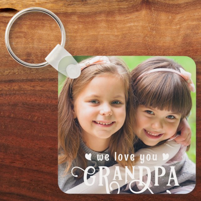 We Love You Grandpa Photo Custom Color Keychain (Front)