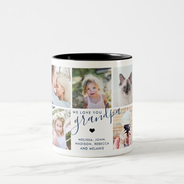We love You Grandpa | Photo Gift Navy Blue Two-Tone Coffee Mug (Center)