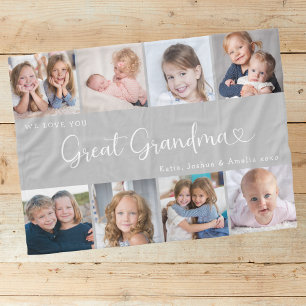 We Love You Great Grandma Photo Collage Heart Fleece Blanket