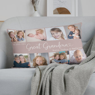 We Love You Great Grandma Photo Collage Heart Lumbar Pillow