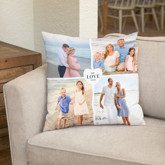 We Love You Heart Four Photo Collage Throw Pillow (Creator Uploaded)