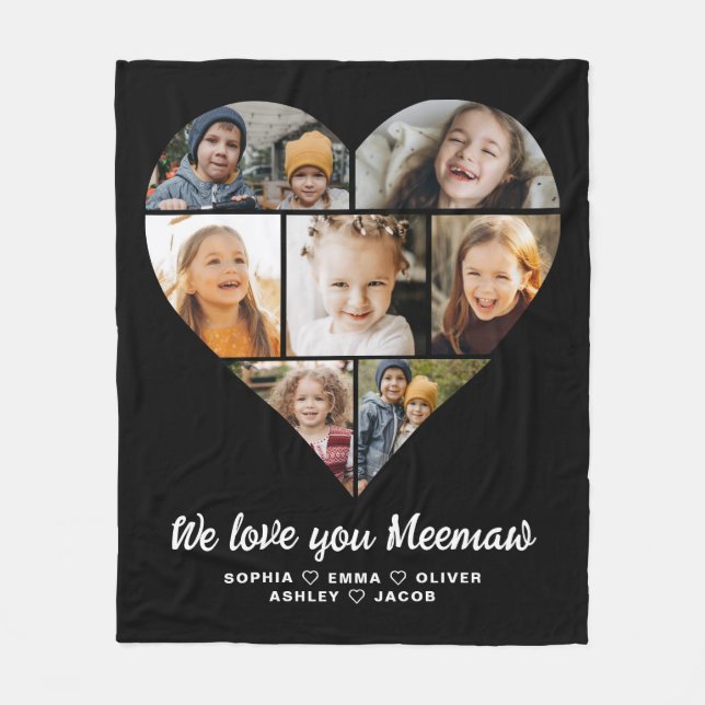 We Love You Meemaw Heart Modern Photo Collage Fleece Blanket (Front)
