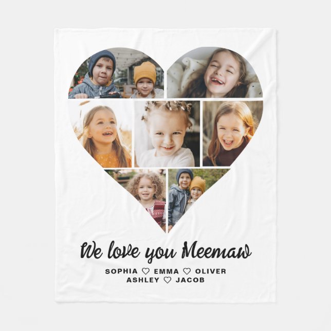 We Love You Meemaw Heart Modern Photo Collage Fleece Blanket (Front)
