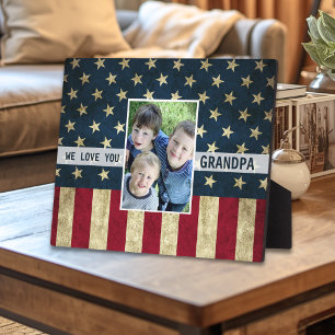 We Love You Military Grandpa American Flag Photo Plaque