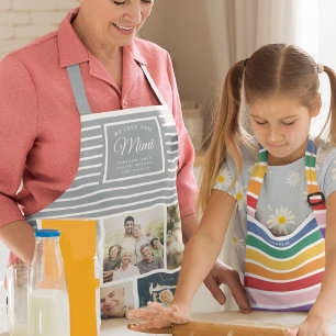 WE LOVE YOU MIMI  Photo Collage Dusty Grey Blue Apron