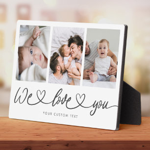 We Love You Modern Heart Script Photo Collage Plaque