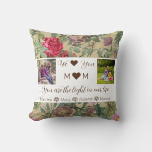 We love you Mom   2 Family Photo   Mother's Day Throw Pillow