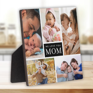 We Love You Mom 5 Photo Collage Black Colour Block Plaque