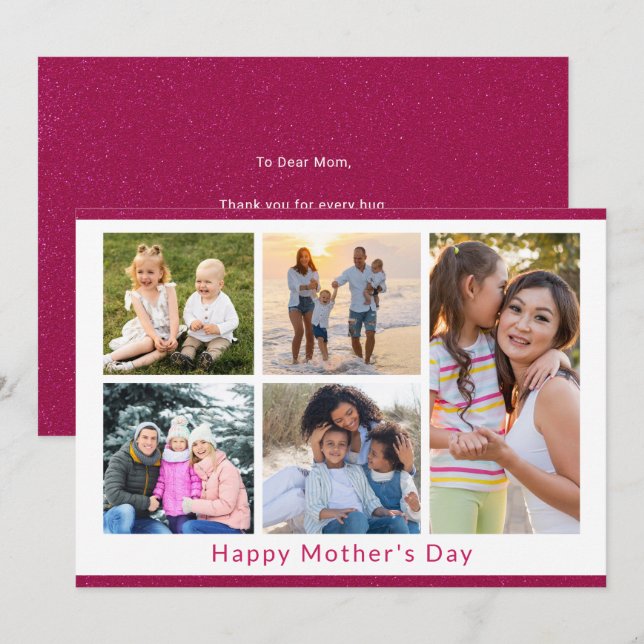 We Love You Mom 5 Photo Collage Pink Glitter (Front/Back)