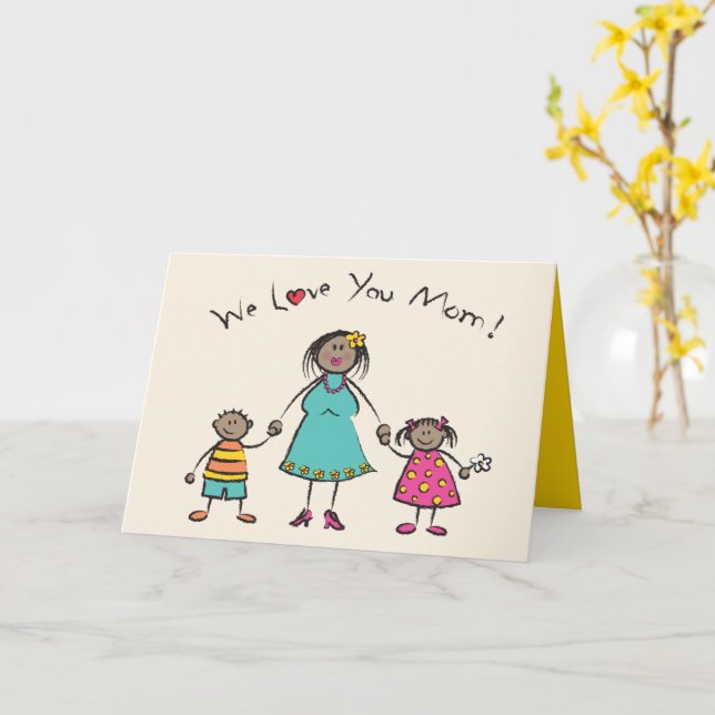 We Love You Mom Cartoon Family Happy Mother's Day Card (Yellow Flower)