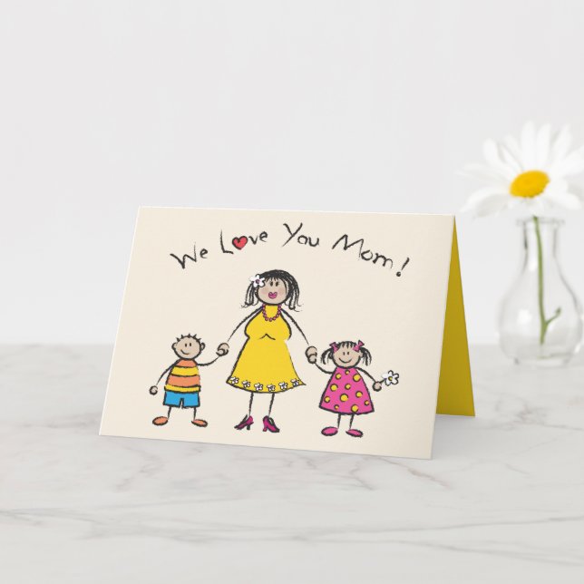 We Love You Mom Cartoon Family Happy Mother's Day Card (Small Plant)
