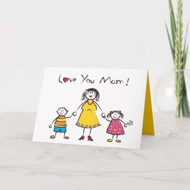 We Love You Mom Cartoon Family Happy Mother's Day Card (Front)