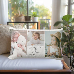 We Love You Mom Children's Photo Collage Lumbar Pillow