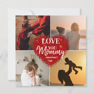 We Love You Mom Custom Mothers Day 5 Photo Collage Holiday Card