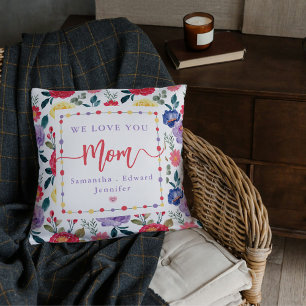 We love you mom custom mother's day gift floral  throw pillow