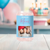 We Love You Mom Elegant Blue Custom Photo Names 