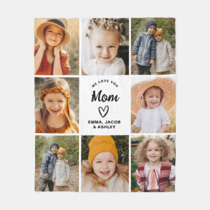 We Love You Mom Family Modern Photo Collage Fleece Blanket