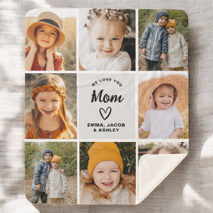 We Love You Mom Family Modern Photo Collage Sherpa Blanket